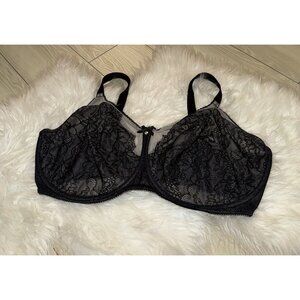 Wacoal Womens Retro Chic Full Figure Underwire Bra Lace Sheer 40H Black 855186